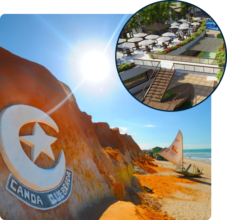 Vista aérea do Hotel Laguna Blu com a Lagoa do Maceió ao fundo